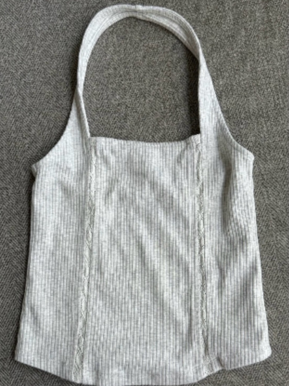 American Eagle Ribbed Halter Crop Top with Crochet Trim White Medium